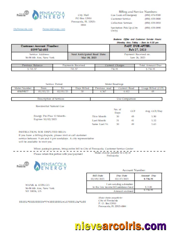 Florida Pensacola Energy utility business bill